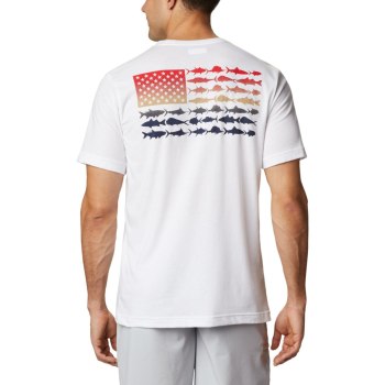 Columbia PFG Fish Flag Pocket, Camiseta Blancos Rojos Para Hombre | 507941-YUP